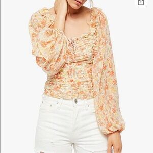 Free People Floral Blouse - Orange and Cream